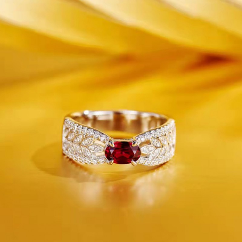 Ruby Wheat Hollow-out Diamond Wedding Ring