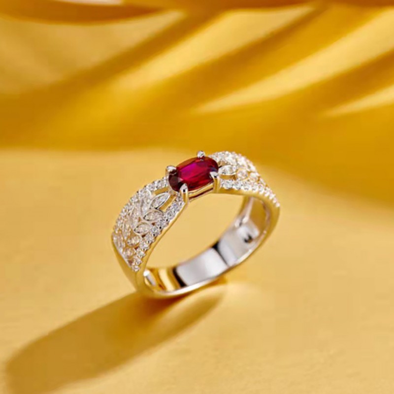 Ruby Wheat Hollow-out Diamond Wedding Ring