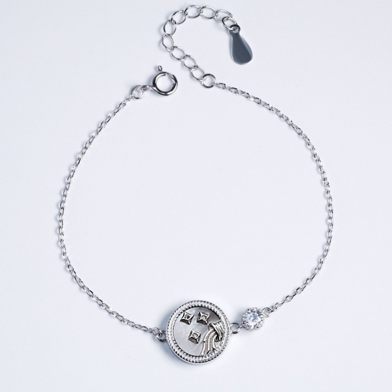 Twelve Constellations Bracelet S925 Silver Niche Design Round White Mother-of-Pearl