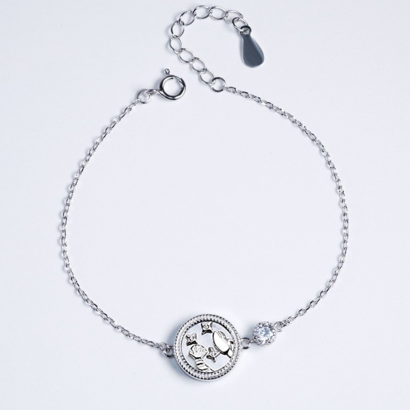 Twelve Constellations Bracelet S925 Silver Niche Design Round White Mother-of-Pearl