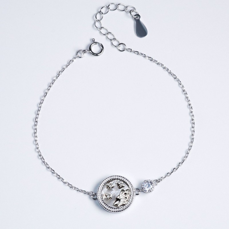 Twelve Constellations Bracelet S925 Silver Niche Design Round White Mother-of-Pearl