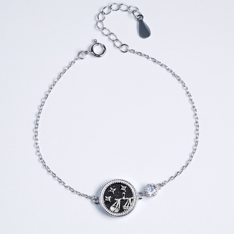 Twelve Constellations Bracelet S925 Silver Niche Design Round White Mother-of-Pearl