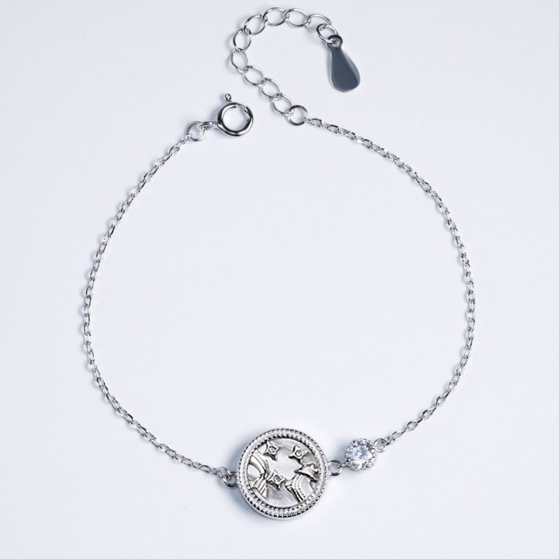 Twelve Constellations Bracelet S925 Silver Niche Design Round White Mother-of-Pearl