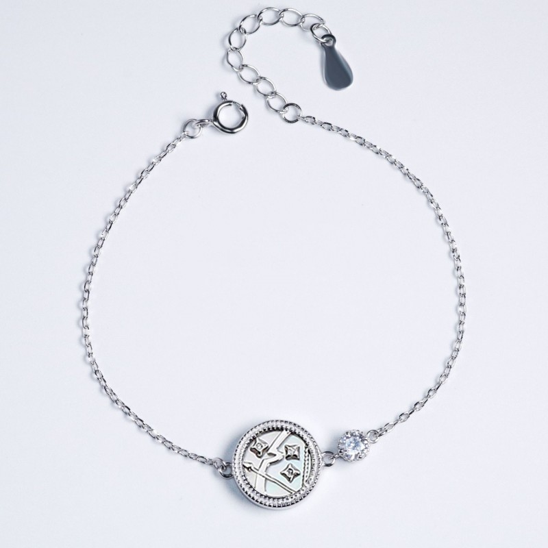 Twelve Constellations Bracelet S925 Silver Niche Design Round White Mother-of-Pearl