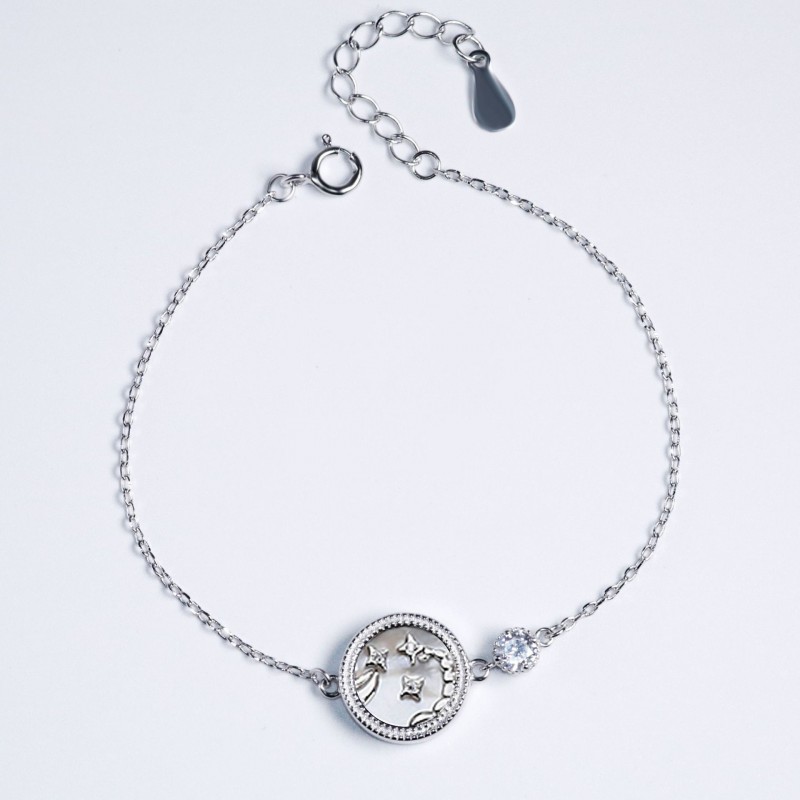 Twelve Constellations Bracelet S925 Silver Niche Design Round White Mother-of-Pearl