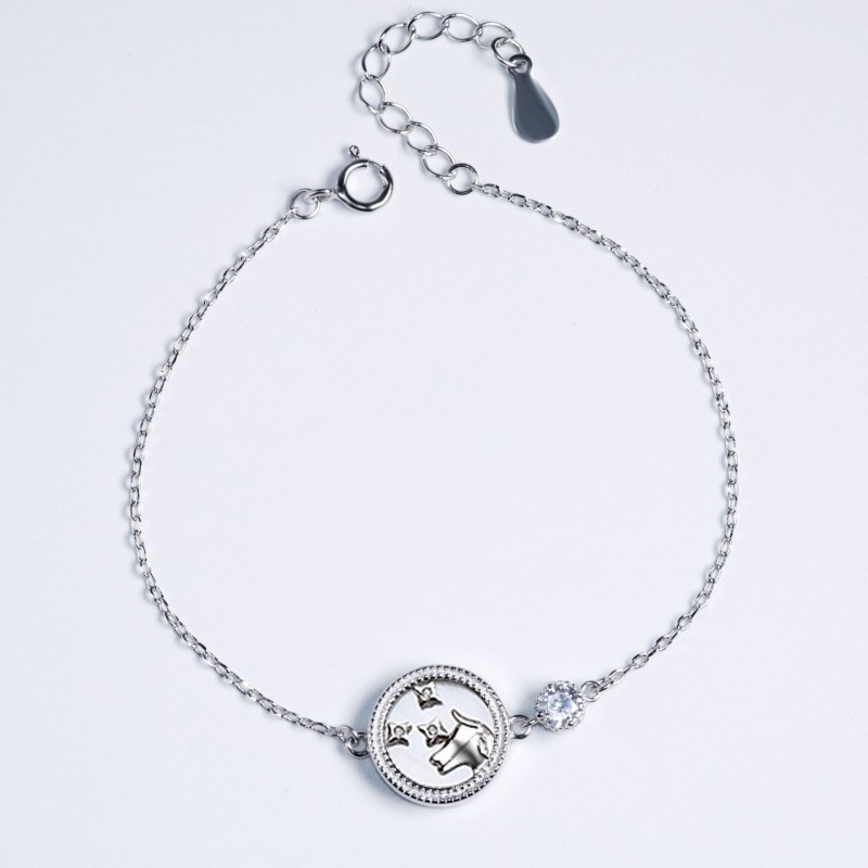 Twelve Constellations Bracelet S925 Silver Niche Design Round White Mother-of-Pearl