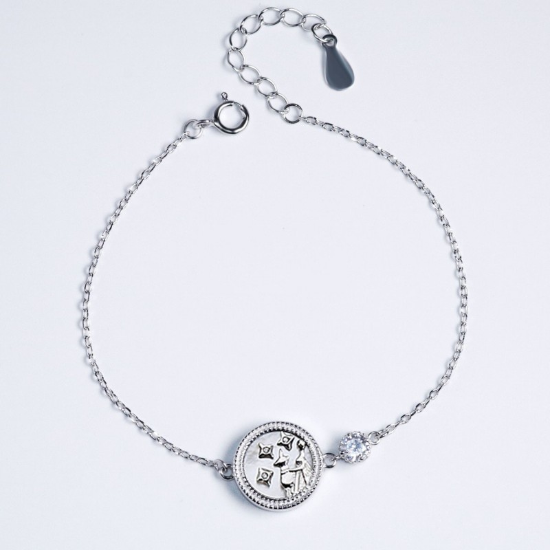 Twelve Constellations Bracelet S925 Silver Niche Design Round White Mother-of-Pearl